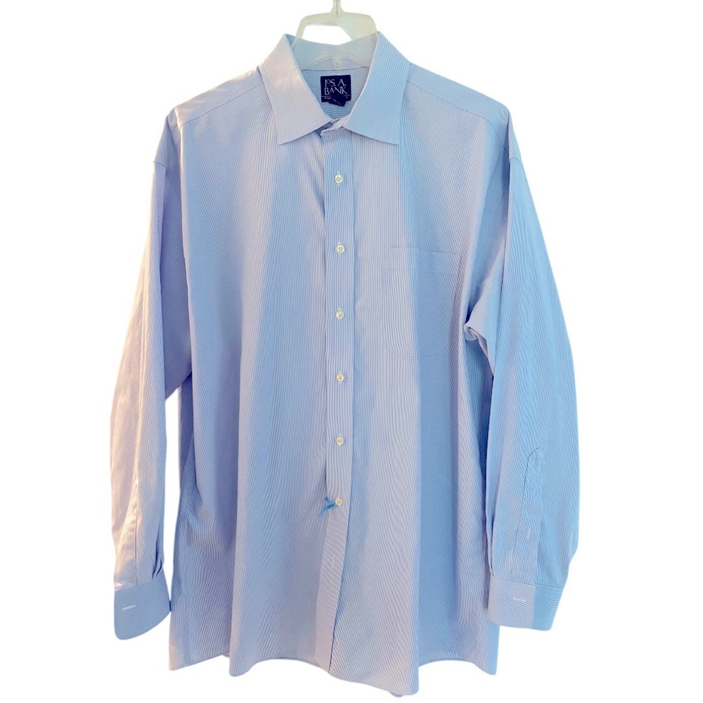 Jos. A. Bank Travelers Collection blue pinstriped dress shirt Point collar 16.5